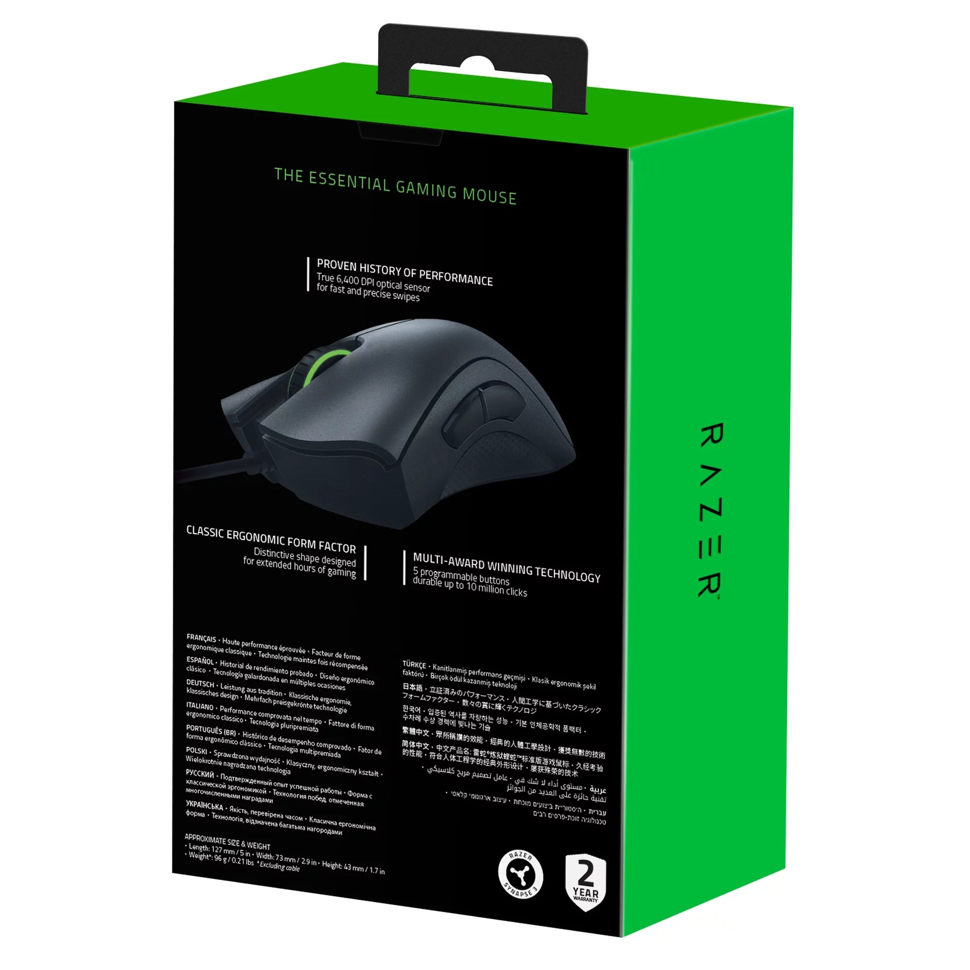 Deathadder Essential Wired Optical Gaming Mouse for PC, 5 Buttons, Black
